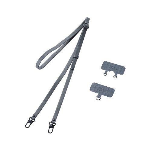 スマホショルダーストラップ/ストラップシート付属/ソフトレザータイプ/ダークグレー