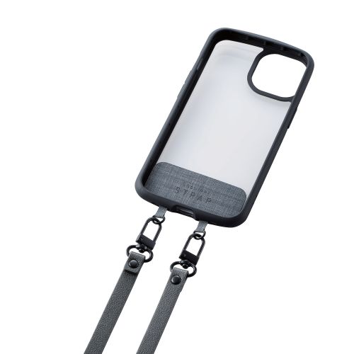 スマホショルダーストラップ/ストラップシート付属/ソフトレザータイプ/ダークグレー