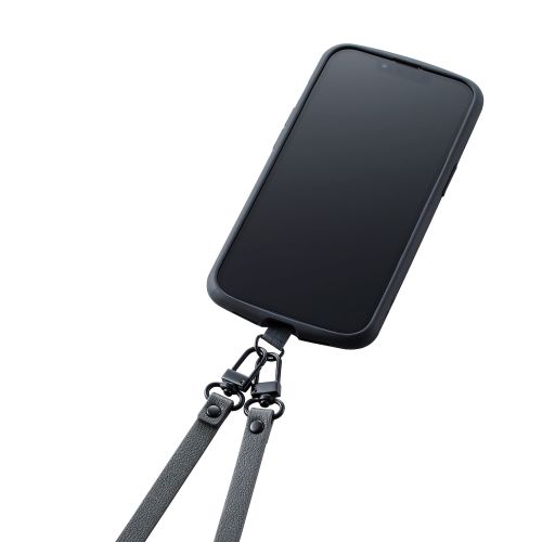スマホショルダーストラップ/ストラップシート付属/ソフトレザータイプ/ダークグレー
