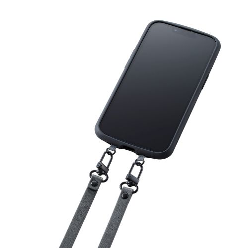 スマホショルダーストラップ/ストラップシート付属/ソフトレザータイプ/ダークグレー