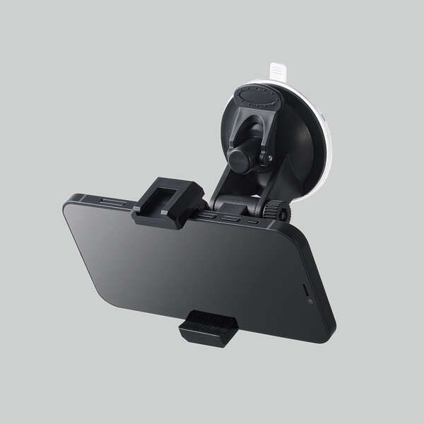 スマートフォン用ホルダー/吸盤固定タイプ/アクセサリーシュー付/ブラック