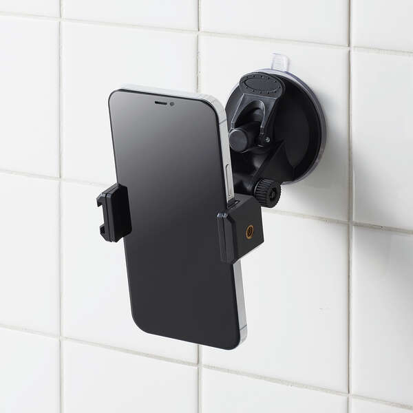 スマートフォン用ホルダー/吸盤固定タイプ/アクセサリーシュー付/ブラック