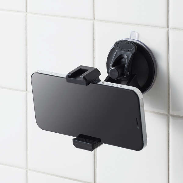 スマートフォン用ホルダー/吸盤固定タイプ/アクセサリーシュー付/ブラック