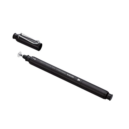 スマートフォン・タブレット用タッチペン/2WAY/超感度タイプ/ディスクタイプ/キャップ2個付き/ブラック