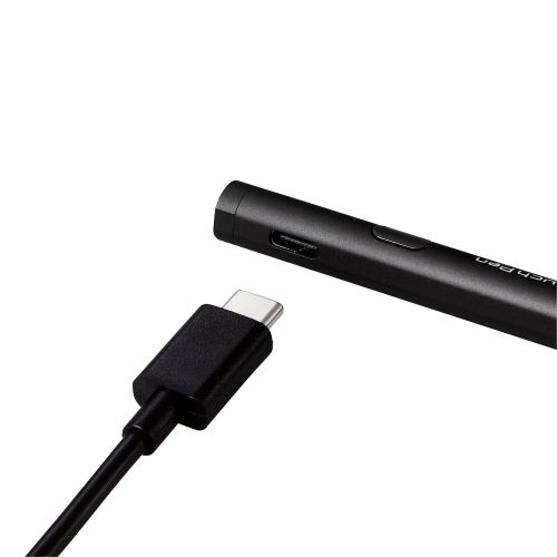 タッチペン/スタイラス/リチウム充電式/汎用/磁気吸着/USB-C充電/ペン先交換可能/ペン先付属なし/ブラック