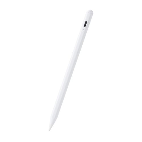 タッチペン/スタイラス/リチウム充電式/汎用/磁気吸着/USB-C充電/急速充電/ペン先交換可能/ペン先付属2個/ホワイト