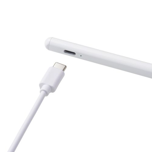 タッチペン/スタイラス/リチウム充電式/汎用/磁気吸着/USB-C充電/急速充電/ペン先交換可能/ペン先付属2個/ホワイト