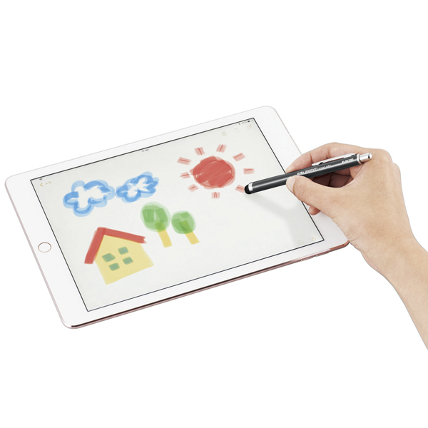 スマートフォン・タブレット用タッチペン/超感度タイプ/ノック式/ブラック