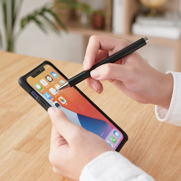 タッチペン/スマホ・タブレット用/ディスクタイプ/超感度/磁気吸着/マグネットキャップ/ブラック