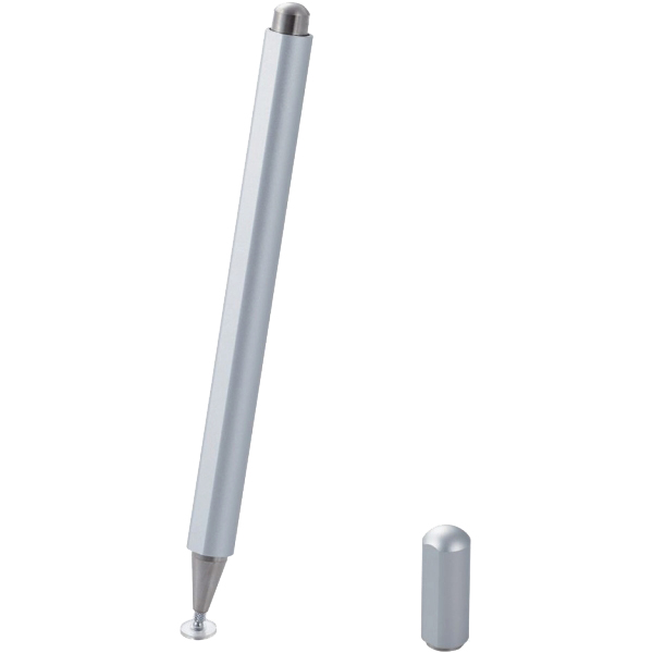 タッチペン/スマホ・タブレット用/ディスクタイプ/超感度/磁気吸着/マグネットキャップ/シルバー
