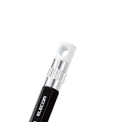 スマートフォン・タブレット用タッチペン/六角鉛筆型/ストラップホール付き/超感度タイプ/ペン先交換可能/ブラック