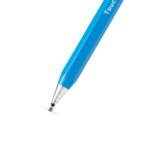 スマートフォン・タブレット用タッチペン/六角鉛筆型/ストラップホール付き/ディスクタイプ/ペン先交換可能/ブルー