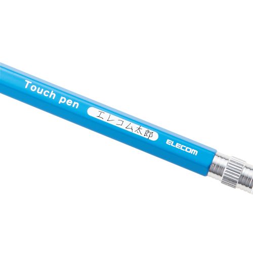 スマートフォン・タブレット用タッチペン/六角鉛筆型/ストラップホール付き/ディスクタイプ/ペン先交換可能/ブルー