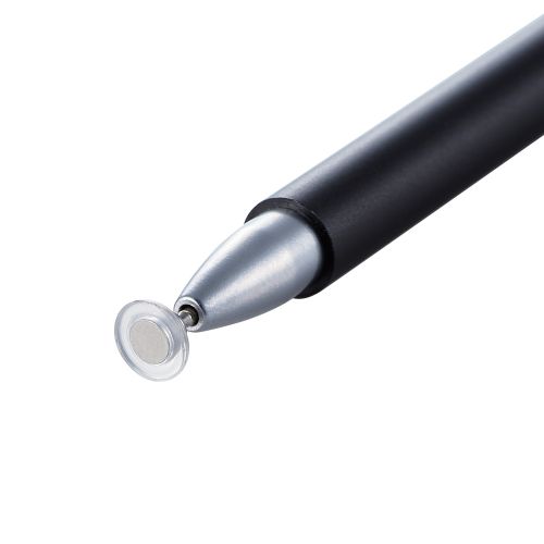 スマートフォン・タブレット用スリムタッチペン/2WAY/超感度タイプ/ディスクタイプ/マグネットキャップ付き/ブラック