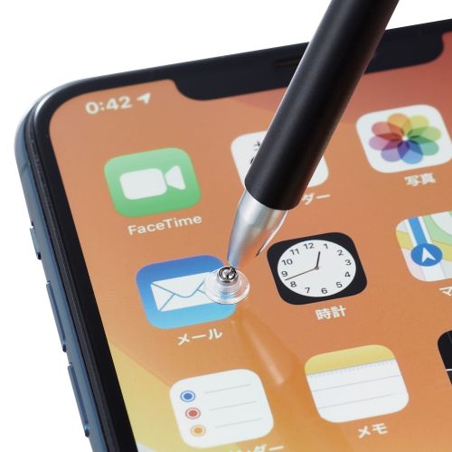 スマートフォン・タブレット用スリムタッチペン/2WAY/超感度タイプ/ディスクタイプ/マグネットキャップ付き/ブラック