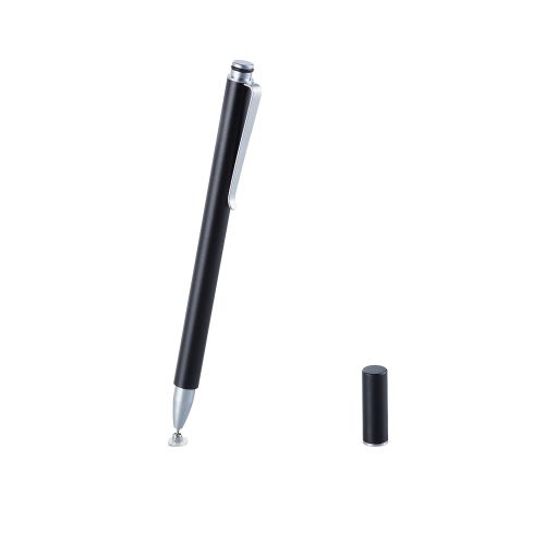 スマートフォン・タブレット用スリムタッチペン/ディスクタイプ/マグネットキャップ付き/ブラック