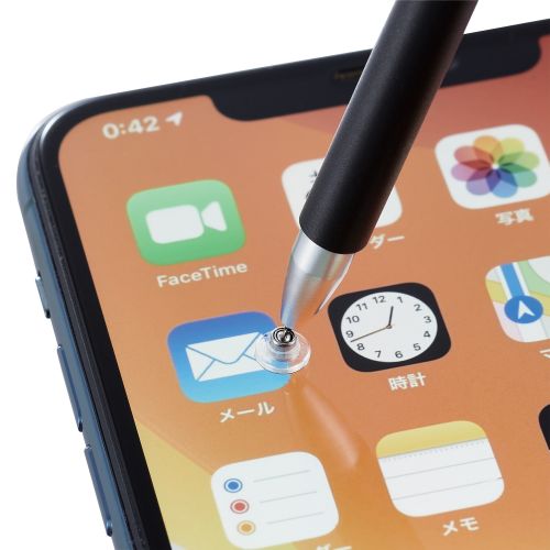 スマートフォン・タブレット用スリムタッチペン/ディスクタイプ/マグネットキャップ付き/ブラック