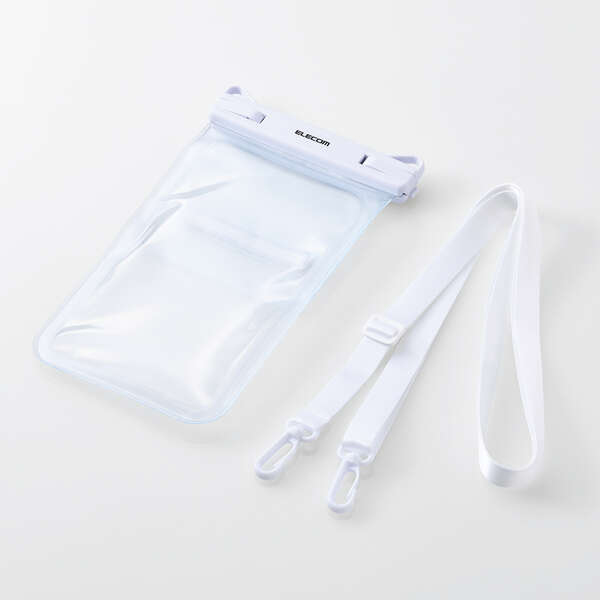 スマートフォン用防水ケース/IPX8/ショルダーストラップ付属/2ポケットタイプ/ホワイト