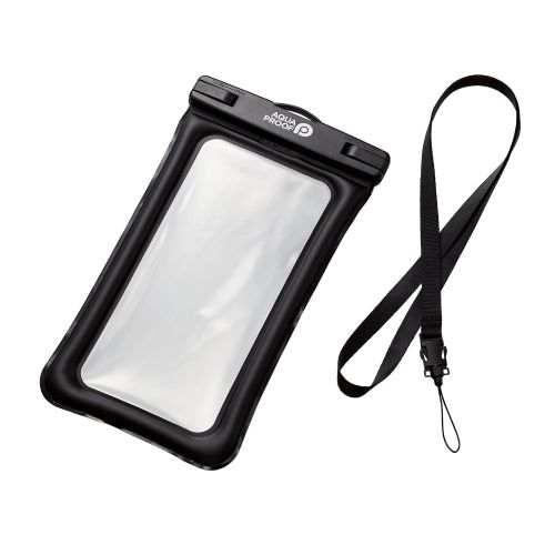 スマートフォン用防水ケース/IPX8/ネックストラップ付属/水没防止構造/ブラック