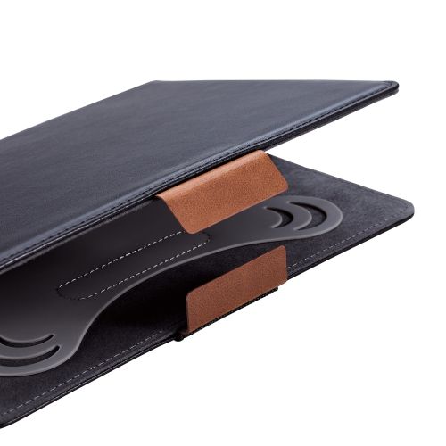 タブレット汎用手帳型ケース/ソフトレザー/3アングル/ハンドベルト/ペンホルダー/7.0～8.4inch/ブラック