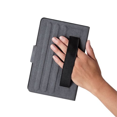 タブレット汎用手帳型ケース/ソフトレザー/3アングル/ハンドベルト/ペンホルダー/7.0～8.4inch/ブラック