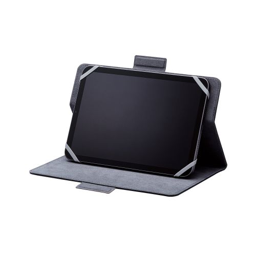 タブレット汎用手帳型ケース/ソフトレザー/フリーアングル/ハンドベルト/ペンホルダー/7.0~8.4inch/ブラック