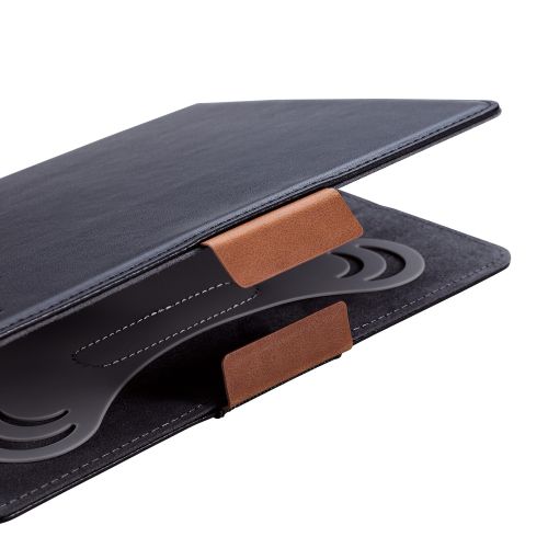 タブレット汎用手帳型ケース/ソフトレザー/フリーアングル/ハンドベルト/ペンホルダー/7.0~8.4inch/ブラック