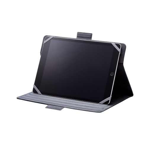 タブレット汎用手帳型ケース/ソフトレザー/360度/3アングル/ハンドベルト/ペンホルダー/8.5~11.5inch/ブラック