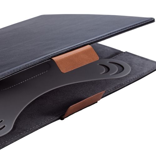 タブレット汎用手帳型ケース/ソフトレザー/360度/3アングル/ハンドベルト/ペンホルダー/8.5~11.5inch/ブラック