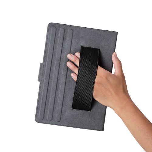 タブレット汎用手帳型ケース/ソフトレザー/360度/3アングル/ハンドベルト/ペンホルダー/8.5~11.5inch/ブラック