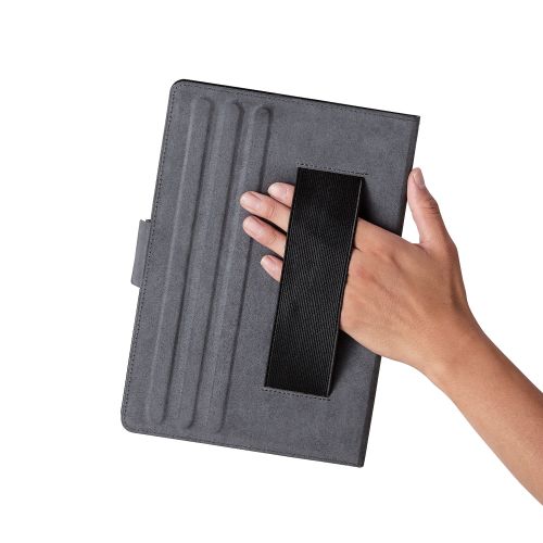 タブレット汎用手帳型ケース/ソフトレザー/3アングル/ハンドベルト/ペンホルダー/8.5～11.5inch/ブラック