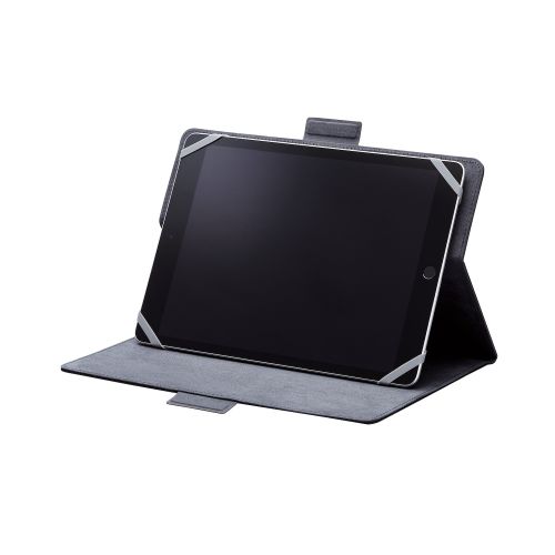 タブレット汎用手帳型ケース/ソフトレザー/フリーアングル/ハンドベルト/ペンホルダー/8.5~11.5inch/ブラック