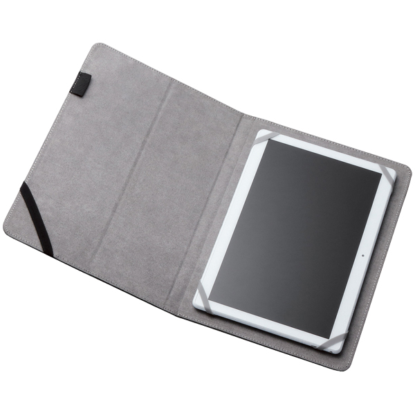タブレット汎用ブックタイプケース/スタンダード/ゴム/ソフトレザー/8.5～10.5inch/ブラック