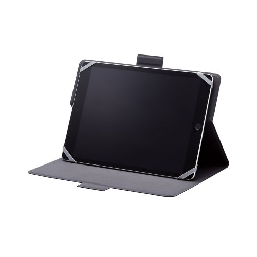 タブレット汎用手帳型ケース/ソフトレザー/薄型ケース/フリーアングル/ハンドベルト/8.5～11.5inch/ブラック
