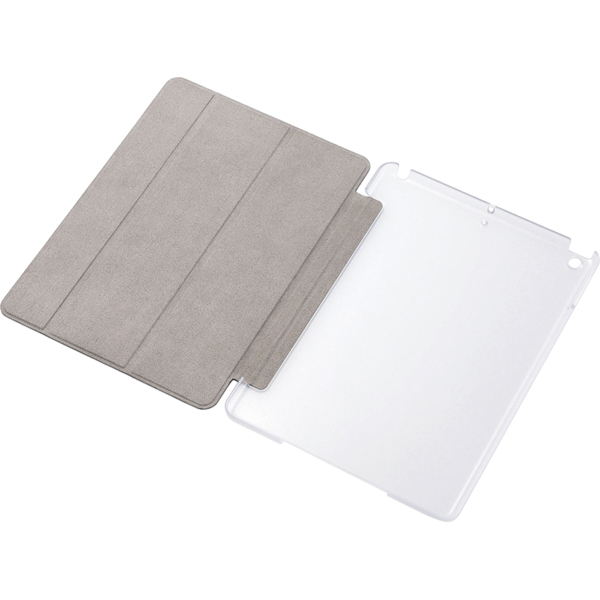 9.7インチiPad 2018年モデル＆2017年モデル用フラップカバー/背面クリア/ソフトレザー/2アングル/スリープ対応/ブラック