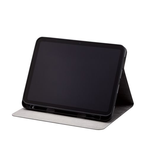 iPad 10.9inch(第10世代)用フラップケース/ソフトレザー/ドローイングアングル/360度回転/Apple Pencil収納/ブラック
