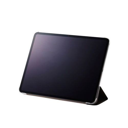 13インチiPad Pro(M4)フラップケース/背面クリア/ソフトレザー/2アングル/スリープ対応/ブラック