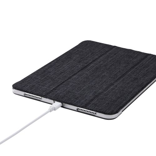 iPad Air 11インチ(M3/M2)/フラップケース/薄型軽量/ファブリック/背面クリア/2アングル/ブラック