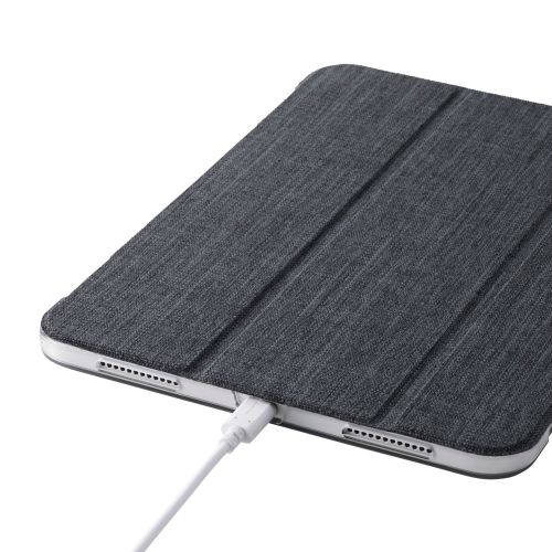 iPad 11インチ(A16)/10.9インチ(第10世代)/フラップケース/薄型軽量/ファブリック/背面クリア/2アングル/ブラック