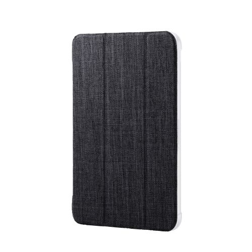 8.3インチiPad mini(A17 Pro)/フラップケース/薄型軽量/ファブリック/背面クリア/2アングル/ブラック