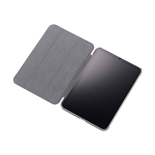 8.3インチiPad mini(A17 Pro)/フラップケース/薄型軽量/ファブリック/背面クリア/2アングル/ブラック