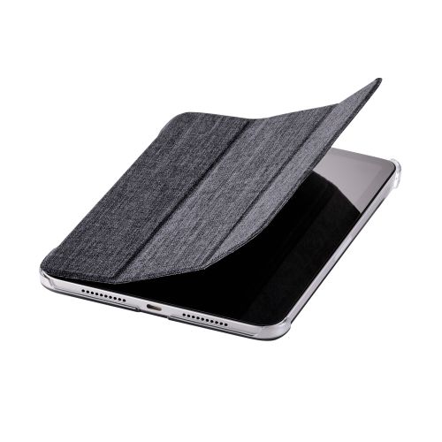 8.3インチiPad mini(A17 Pro)/フラップケース/薄型軽量/ファブリック/背面クリア/2アングル/ブラック