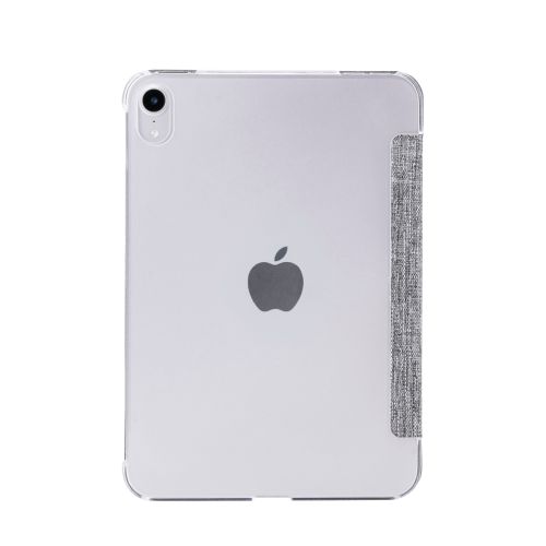 8.3インチiPad mini(A17 Pro)/フラップケース/薄型軽量/ファブリック/背面クリア/2アングル/グレー