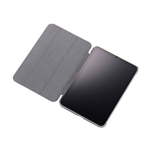 8.3インチiPad mini(A17 Pro)/フラップケース/薄型軽量/ファブリック/背面クリア/2アングル/グレー