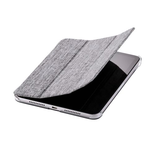 8.3インチiPad mini(A17 Pro)/フラップケース/薄型軽量/ファブリック/背面クリア/2アングル/グレー