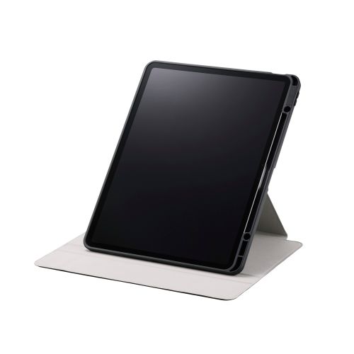 13インチiPad Air(M2)/フラップケース/360度回転/マグネット着脱/背面クリア/ブラック