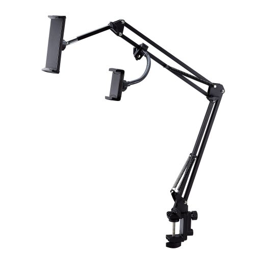 スマートフォン・タブレット用ダブルフレキシブルアームスタンド/Zアーム型/ブラック
