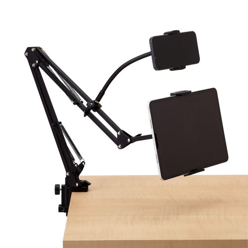 スマートフォン・タブレット用ダブルフレキシブルアームスタンド/Zアーム型/ブラック