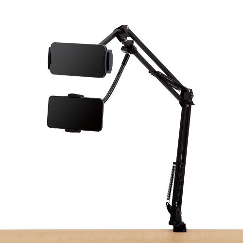 スマートフォン・タブレット用ダブルフレキシブルアームスタンド/Zアーム型/ブラック