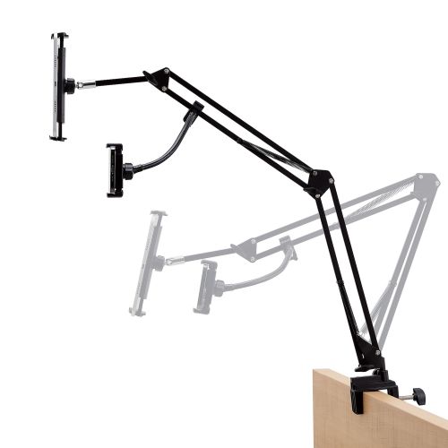 スマートフォン・タブレット用ダブルフレキシブルアームスタンド/Zアーム型/ブラック